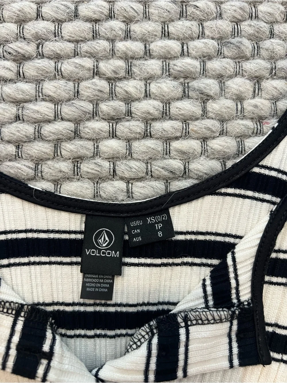 Volcom Black & White Striped Tie-Front Ribbed Cami - Picture 3 of 5
